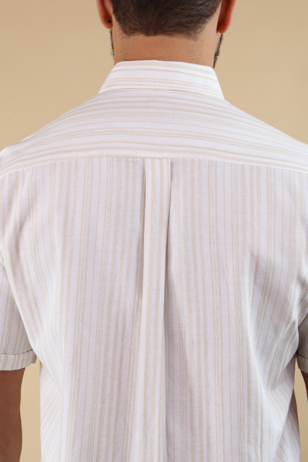 Camisa Rayas Verticales Hombre Manga Corta Textura Casual Moda